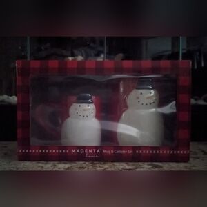Magenta Snowman mug and Canister Set